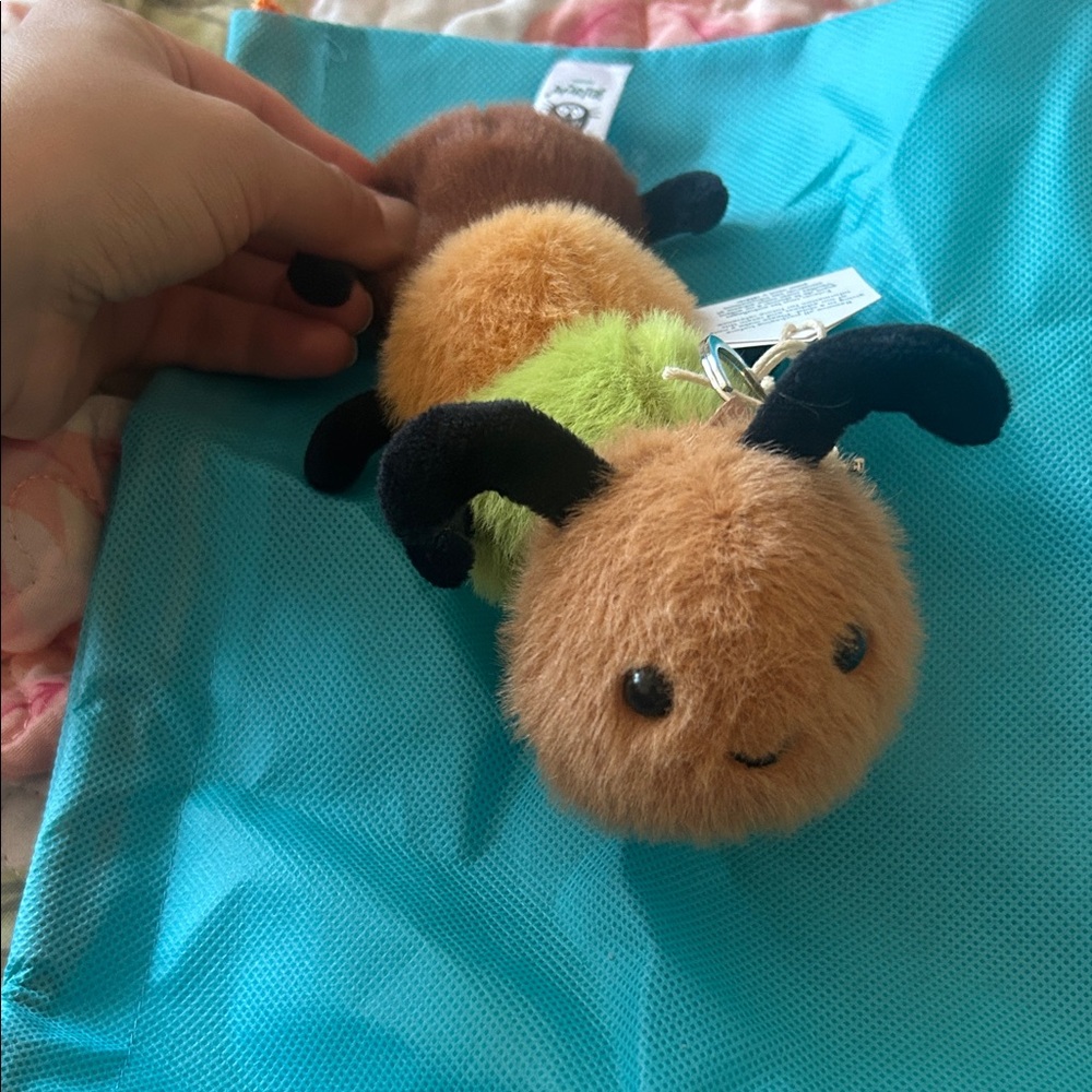 Kipling Plush Caterpillar Keychain in Brown, Green, Black